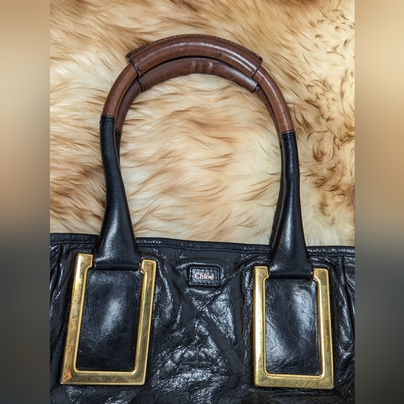 Chloe Ethel Geniue Leather Bag Large Shoulder Tote Black Gold Handbag - Picture 6 of 11